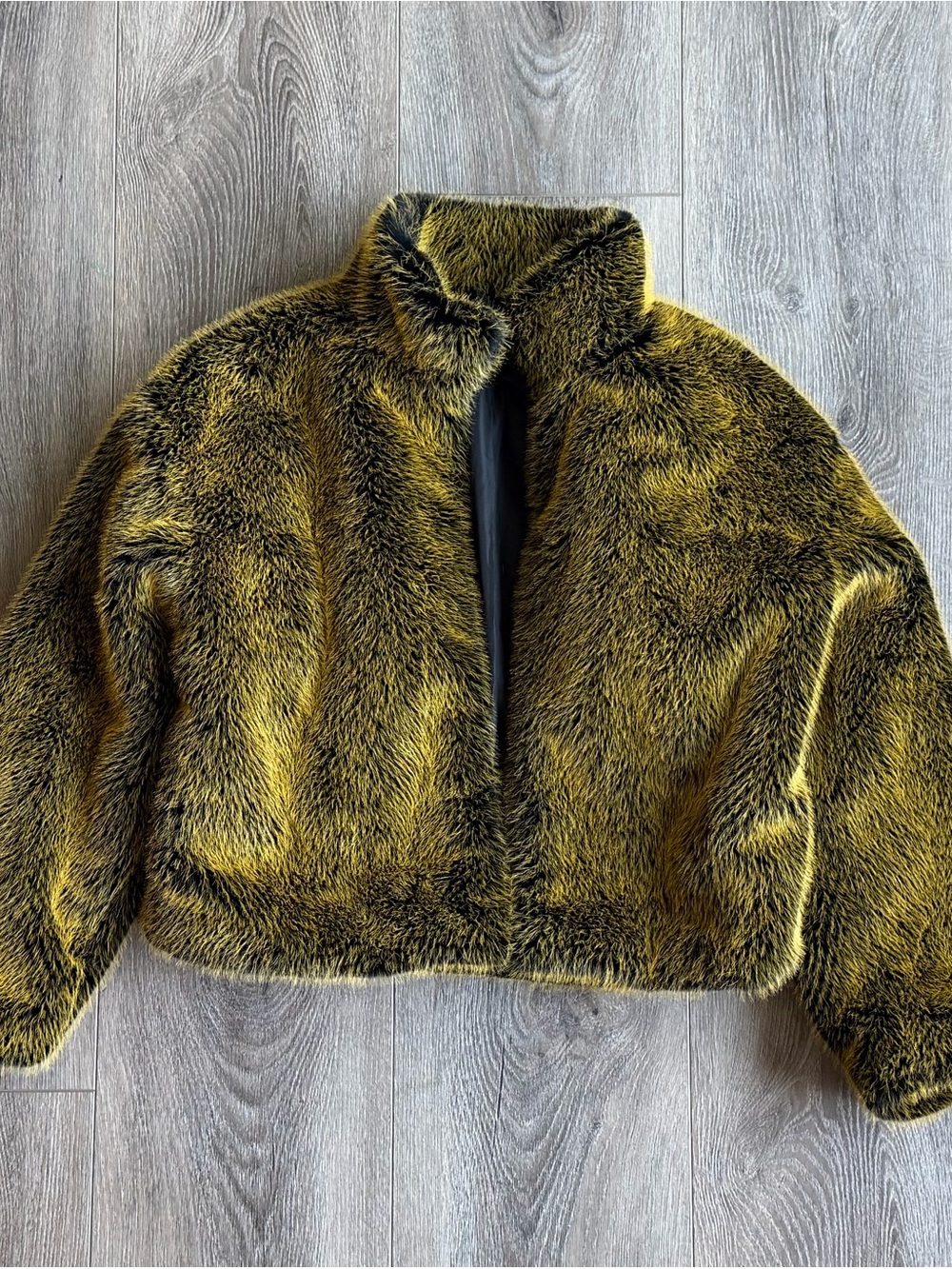 Faux Fur Cropped Jacket - Yellow